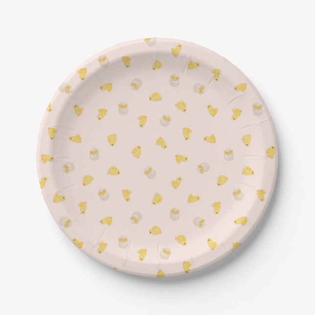 Assiettes En Carton Ditsy Chicks (Misty Rose) - Joli Motif d'oiseaux (Devant)