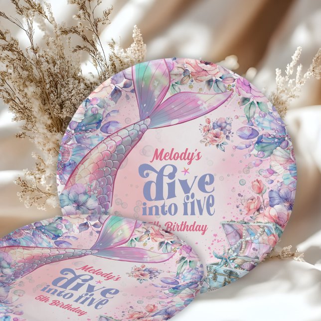 Assiettes En Carton Dive into Five Flower Glitter Mermaid Tail  (Créateur téléchargé)