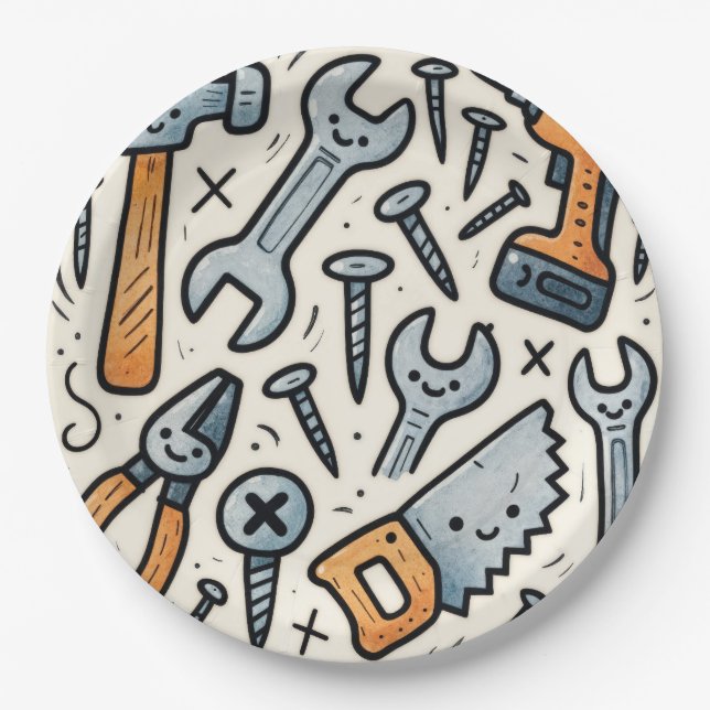 Assiettes En Carton DIY Tools Doodle Cartoon (Devant)