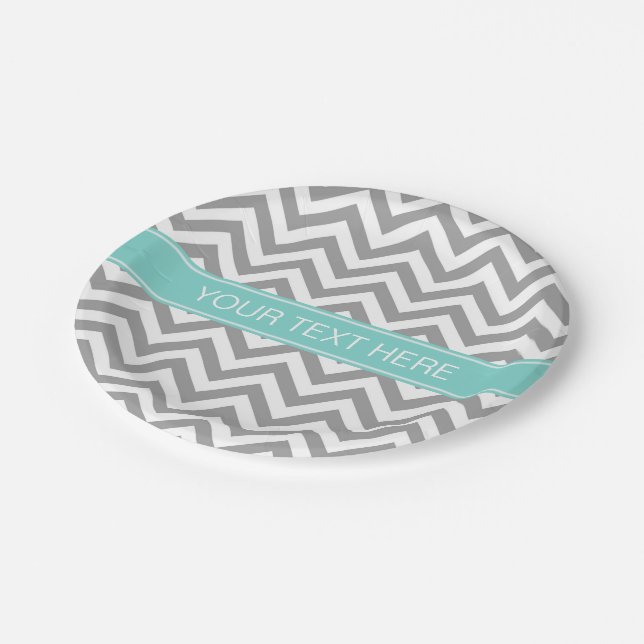 Assiettes En Carton Dk Gray White LG Chevron Turquoise (Angle)