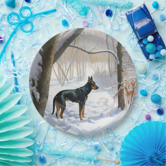 Assiettes En Carton Doberman Pinscher Laisser Neige Noël (Fête)
