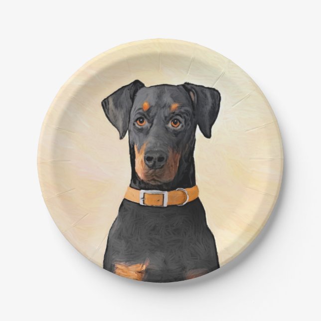 Assiettes En Carton Doberman Pinscher Peinture non découpée Art origin (Devant)