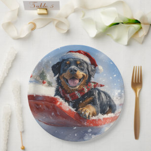 Assiettes En Carton Dog Rottweiler dans la corniche laissez-vous neige