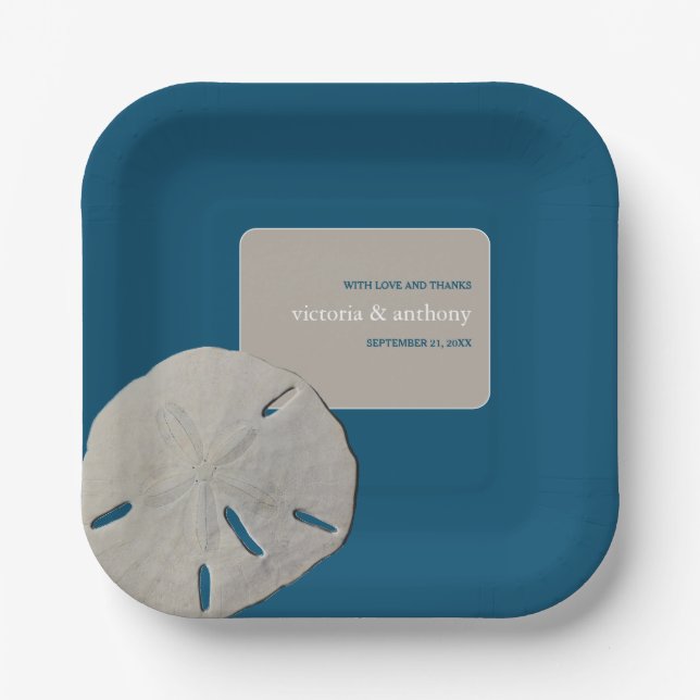 Assiettes En Carton Dollar de sable, Mariage Ocean Blue Beach (Recto)