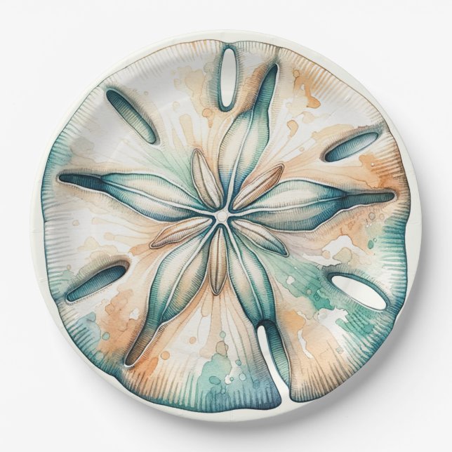 Assiettes En Carton Dollar de Sable Océan Éclaboussure Aquarelle Maria (Devant)