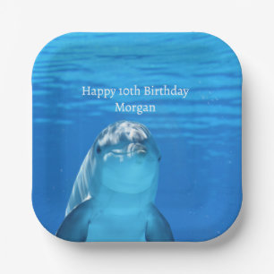 Assiettes En Carton Dolphin Blue Ocean Joyeux Anniversaire Nom Age