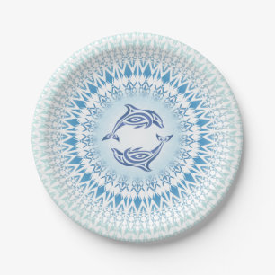 Assiettes En Carton Dolphins Mandala Bleu Blanc Nautique