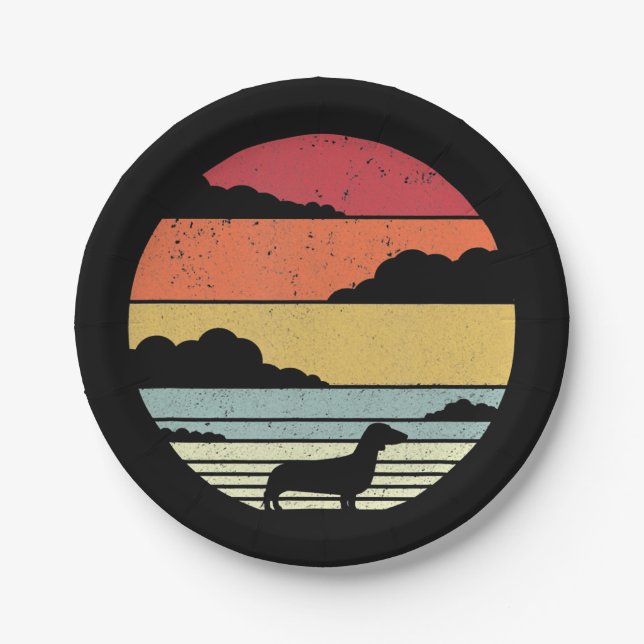 Assiettes En Carton Don de chien | Idée cadeau de style Dachshund Vint (Devant)