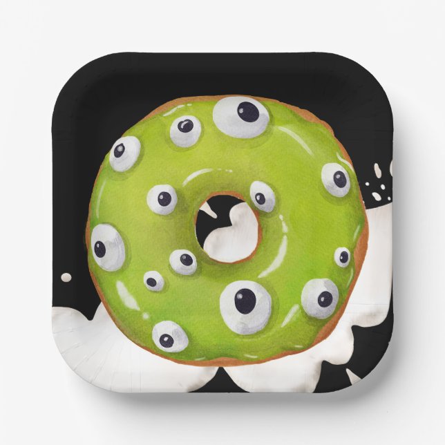 Assiettes En Carton Dona de monstre vert Halloween Googley Eyed (Recto)