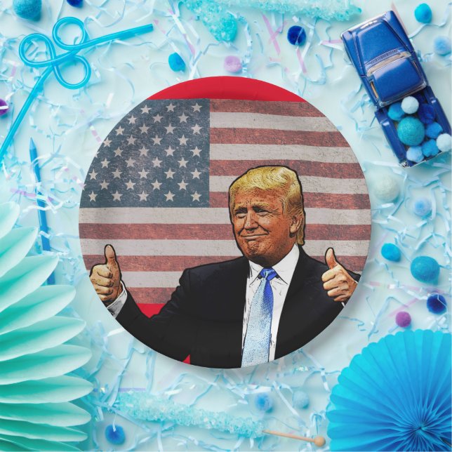 ASSIETTES EN CARTON DONALD TRUMP 4 JUILLET PLAQUES DE PAPIER DU PARTI (Fête)