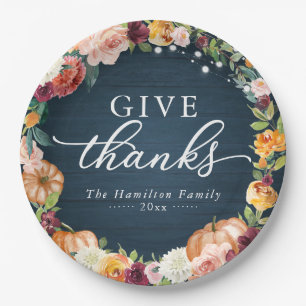 Assiettes En Carton Donnez Merci Russe Floral Thanksgiving Dîner