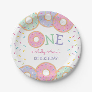 Assiettes En Carton Donut 1er Anniversaire Donut Grandir Rose arroses