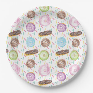 Assiettes En Carton Donut givré aquarellé et pailleté