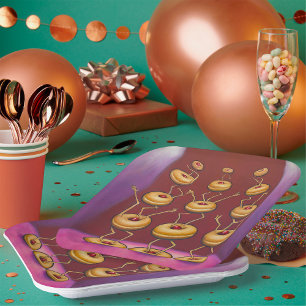 Assiettes En Carton Donuts Danser Whimsical Doughnut Caractères