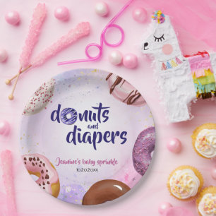 Assiettes En Carton Donuts et Diapeurs Bébé Sprinkle Douche