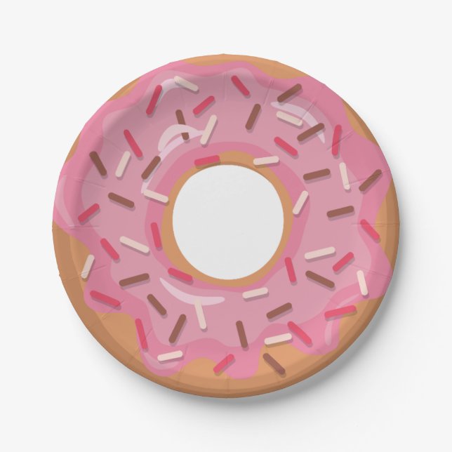 Assiettes En Carton Donuts Glacés Roses Avec Sautines Fête Anniversair (Devant)