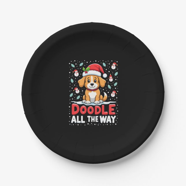 Assiettes En Carton Doodle All The Way Funny Goldendoodle Santa Hat Ch (Devant)