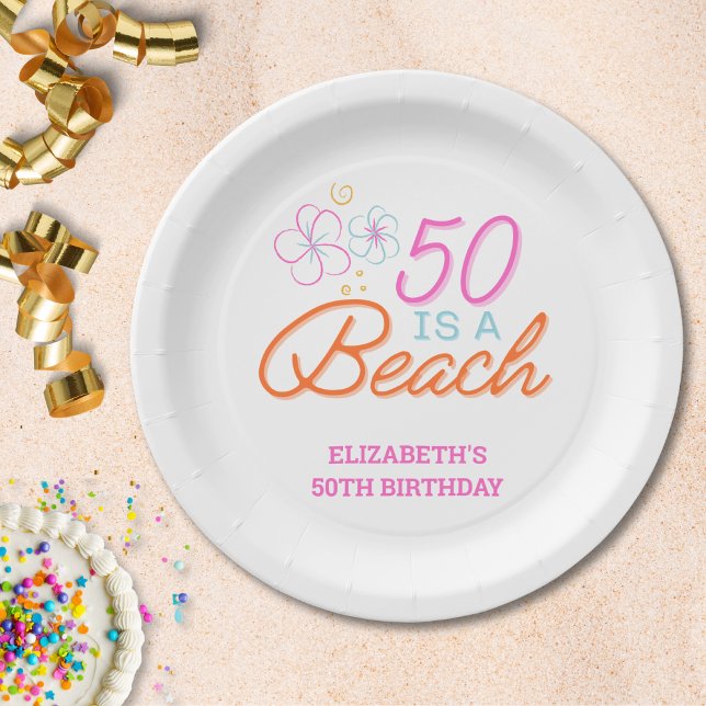 Assiettes En Carton Doodle branché à la main 50e plage Anniversaire (Créateur téléchargé)