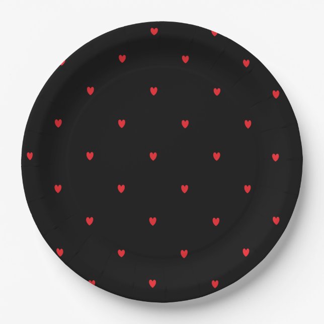Assiettes En Carton Doodle Coeur Motif Rouge Noir Personnalisé Joli (Devant)