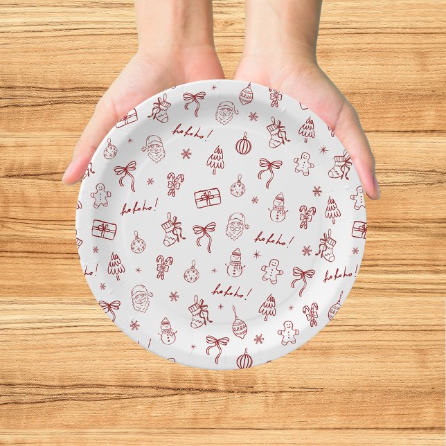 Assiettes En Carton Doodle Dessiné à la Main Fantaisiste Rouge (Créateur téléchargé)