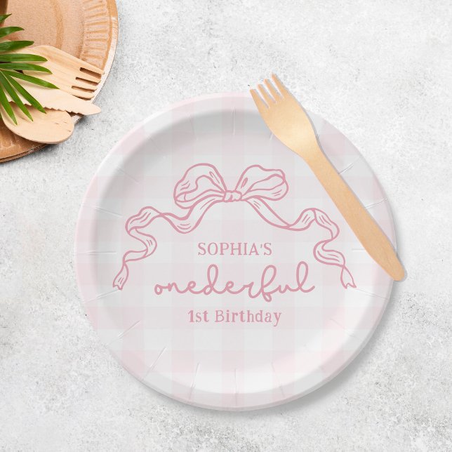 Assiettes En Carton Doodle Pink Bow Baby Girl 1er anniversaire (Créateur téléchargé)