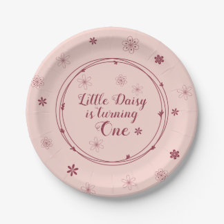 Assiettes En Carton Doodle rose Floral 1er anniversaire