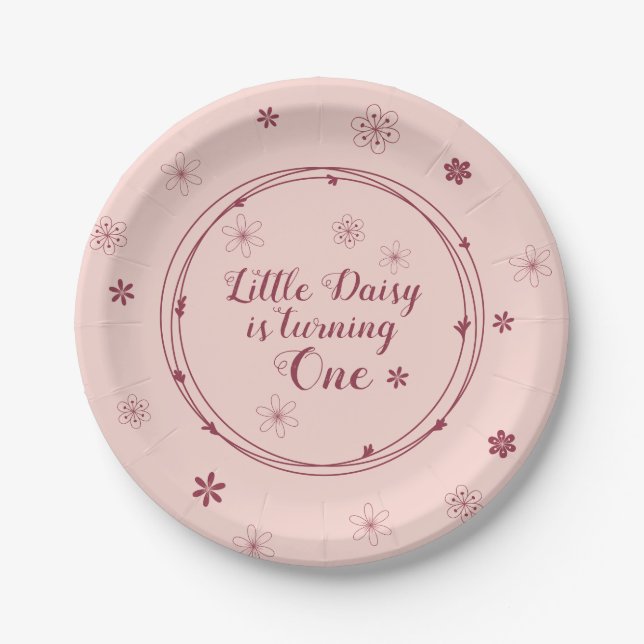 Assiettes En Carton Doodle rose Floral 1er anniversaire (Devant)