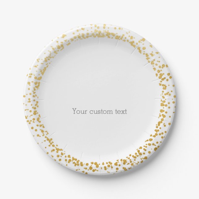 Assiettes En Carton Dots Glamour Élégants Gold Confetti Plaques blanch (Devant)