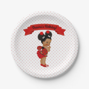 Assiettes En Carton Dots rouges de fille Afro-Américaine Ladybug