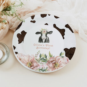 Assiettes En Carton DOTTIE Holy Cow Cute Floral Farm 1er Anniversaire