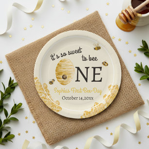 Assiettes En Carton Douce Abeille Un Premier Anniversaire Aquarelle Ab