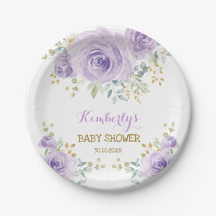 Assiettes En Carton Douce Baby Shower Bohème Lavande Or Floral