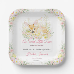 Assiettes En Carton Douce Baby Shower Cerf Floral Rose