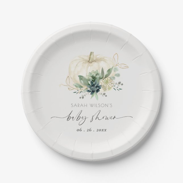 Assiettes En Carton Douce Baby Shower Citrouille Succulente Bleu Vert (Devant)