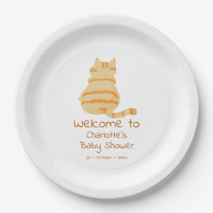Assiettes En Carton Douce Baby Shower pour un Gros Chat Orange