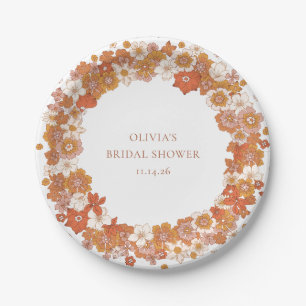 Assiettes En Carton Douce Bohème Orange Floral Mariage Personnalisé 