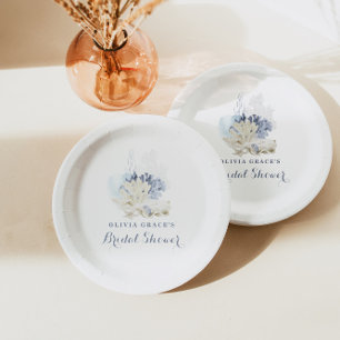 Assiettes En Carton Douce douche de mariée coquille bleue de plage côt