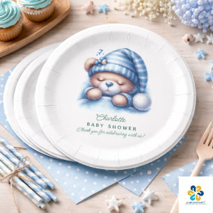 Assiettes En Carton Douce Fête de Naissance Ourson Mignon