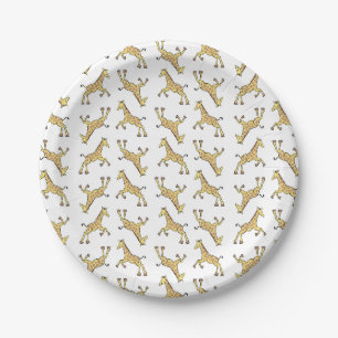 Assiettes En Carton Douce Girafe Motif Baby Shower Blanc
