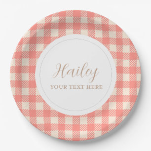 Assiettes En Carton Douce Gute Pink gingham carreaux Fête d'anniversai