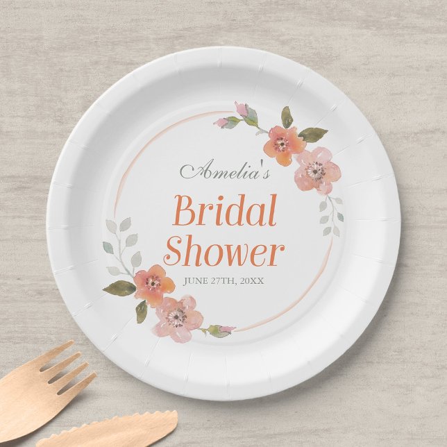 Assiettes En Carton Douce Mariage Fleurie Orange (Créateur téléchargé)