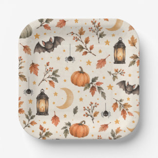 Assiettes En Carton Douce Petite Sorcière Halloween Aquarelle Annivers
