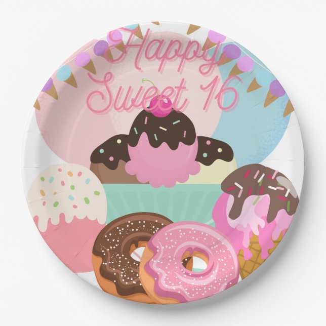 Assiettes En Carton Douce plaque d'anniversaire 16 (Devant)