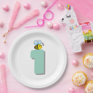 Assiettes En Carton Douce pour être une abeille 1er anniversaire Migno