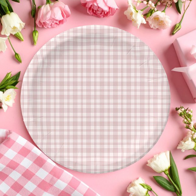 Assiettes En Carton Douce robe à carreaux rose pour Baby Shower (Créateur téléchargé)