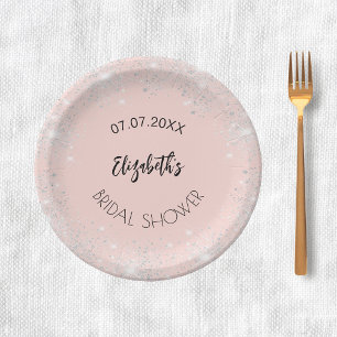 Assiettes En Carton Douce soirée de mariage rose gold et reflets argen