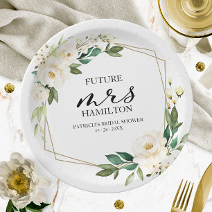 Assiettes En Carton Douceur Géométrique Fleurs Blanches Baby Shower d