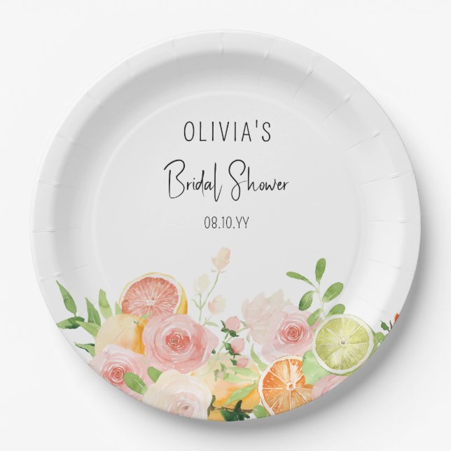 Assiettes En Carton Douche à Fêtes des mariées florales Citrus (Devant)