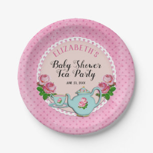 Assiettes En Carton Douche anglaise rose de thé de bébé de style de