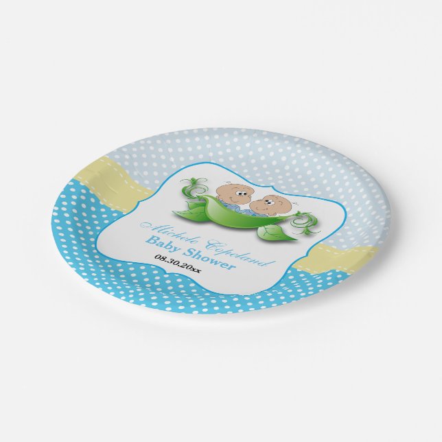 Assiettes En Carton Douche bébé jumelle - Deux petits pois dans un pod (Angle)